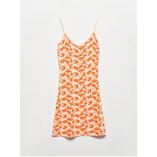 Dilvin 90119 Patterned Strap Knitwear Dress-orange