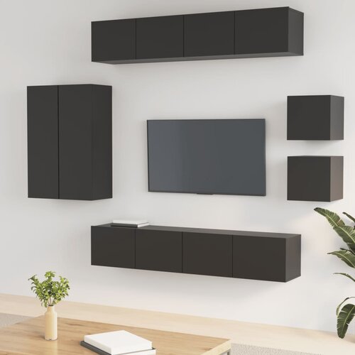 The Living Store Komplet TV omaric 8-delni črn konstruiran les - Komplet TV Omaric, (21434584) Cene