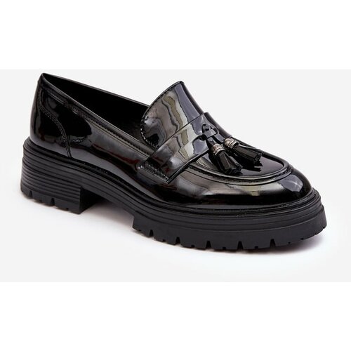 Kesi Patent leather loafers with fringes, black velenase Cene