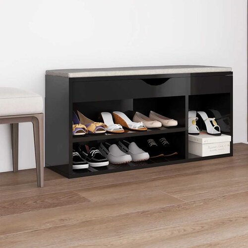  Klupa za cipele s jastukom sjajna crna 104 x 30 x 49 cm drvena Cijene