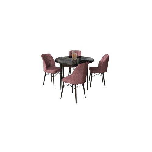 Hanah home rox - black marble, dusty rose black marbledusty rose dining table &amp;amp; chairs set (5 pieces) Slike