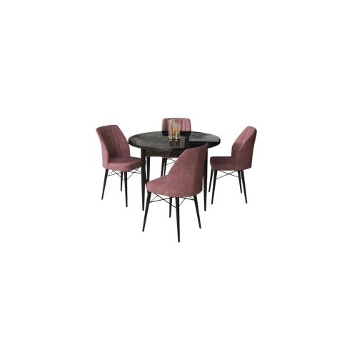 Hanah home Set Trpezarijski sto i 4 stolice, Prljavo ružičasta Slike
