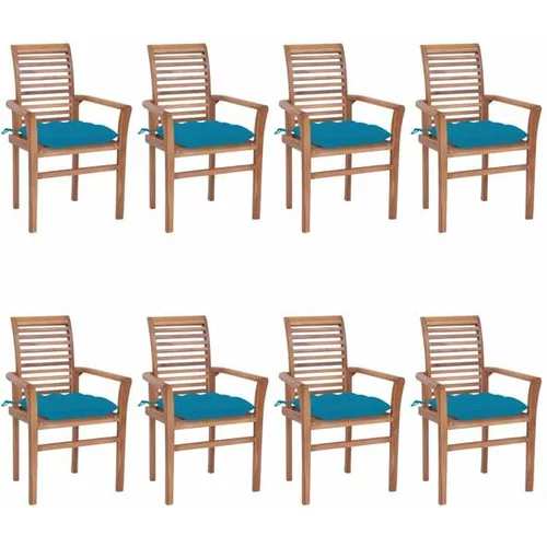  Jedilni stoli 8 kosov s svetlo modrimi blazinami trdna tikovina