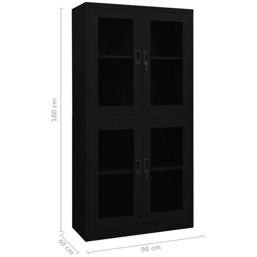 vidaXL Pisarniška omara črna 90x40x180 cm jeklo in kaljeno steklo Cene