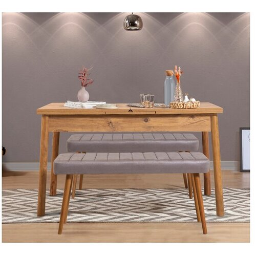 Hanah home Set Trpezarijski sto i 2 klupe Santiago 0701, Siva Cene