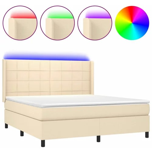 vidaXL Box spring postelja z vzmetnico LED krem 180x200 cm blago, (20899922)