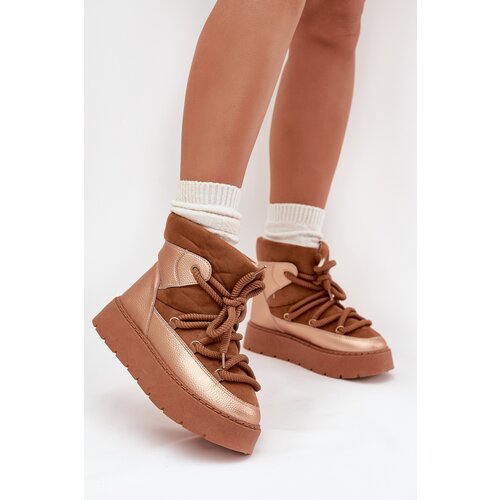 Boto Low Women’s Snow Boots Lined With Fur And Thick Laces Camel Xarina Cene