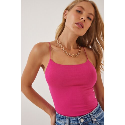  Women&amp;#039;s Dark Pink Knitted Body Blouse with Rope Straps Slike