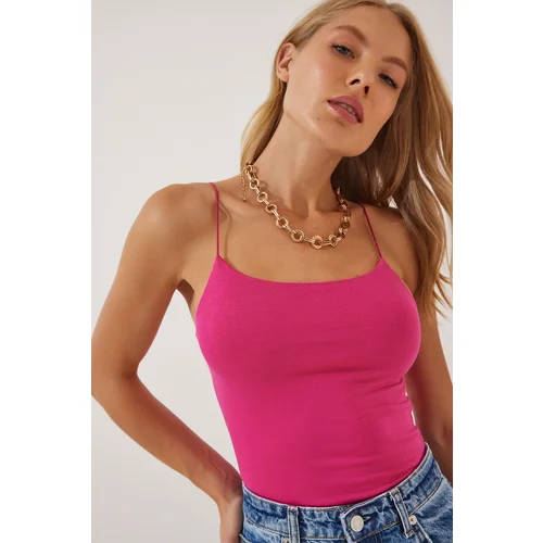  Women's Dark Pink Knitted Body Blouse with Rope Straps