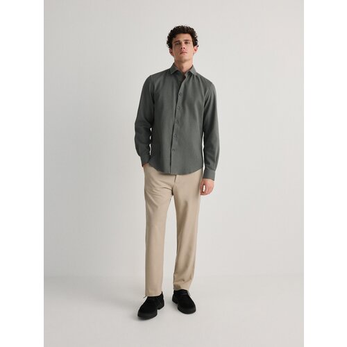 Reserved črtasta srajca regular fit - kaki Cene