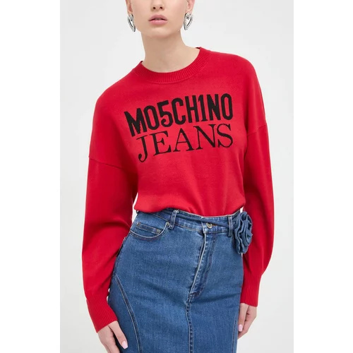 MOSCHINO JEANS Bombažen pulover rdeča barva