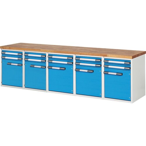 eurokraft pro delovna miza, modularni sistem serije 7, 10 predalov, 5 vrat, globina 700 mm, širina 3000 mm Cene