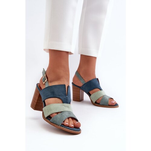 PE1 Women&amp;#039;s sandals in eco suede on high block heel blue Qutima Slike