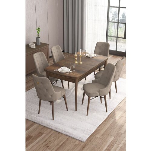 Hanah home Are - Baroque, Cappuccino BaroqueCappuccino Extendable Dining Table & Chairs Set (7 Pieces) Cene