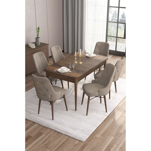 Hanah home Set Trpezarijski sto i 6 stolica Are, bež-smeđa Cene