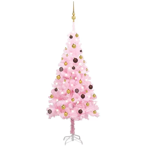 Umjetno božićno drvce LED s kuglicama ružičasto 150 cm PVC