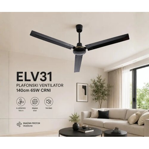  plafonski metalni ventilator ELV31 140cm 65W crni Cene