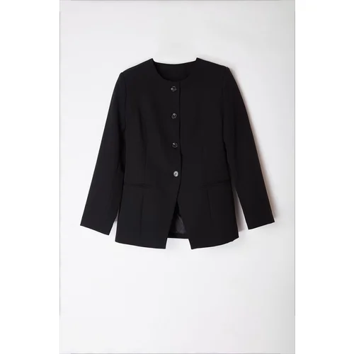 Trendyol Black Round / Crew Neck Fitted Waist Blazer Jacket