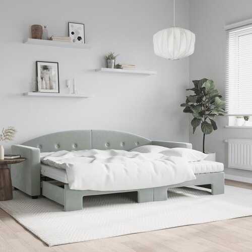 vidaXL Izvlečna dnevna postelja z vzmetnico sv. siva 80x200 cm žamet Cene