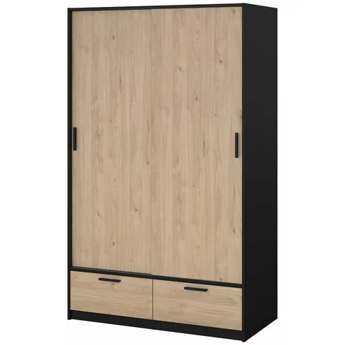 Tvilum Črna/naravna garderobna omara v hrastovem dekorju z drsnimi vrati 121x200 cm Line –