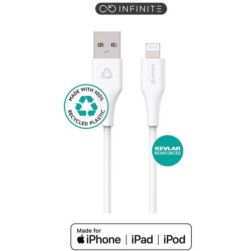 Estuff INFINITE kabel USB A-Lightning 3m, bel 5V/2.4A, 480Mbps, recikl. plastika, (5000117582) Cene