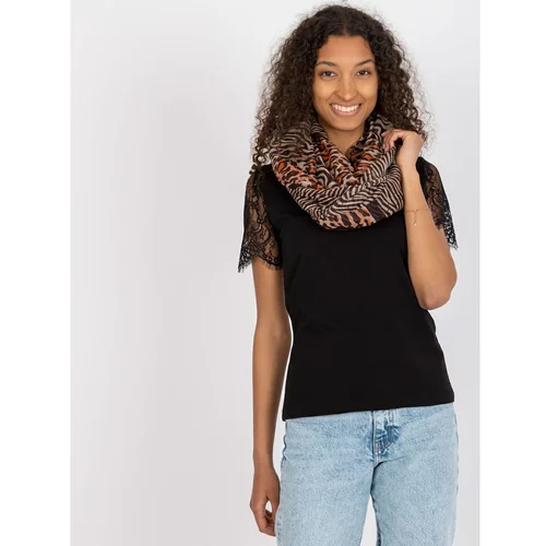 Fashion Hunters Brown and beige scarf with a print