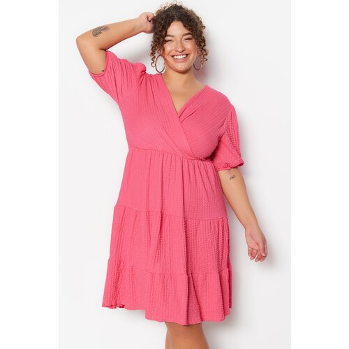 Trendyol Curve Plus Size Dress - Pink - Wrapover Slike