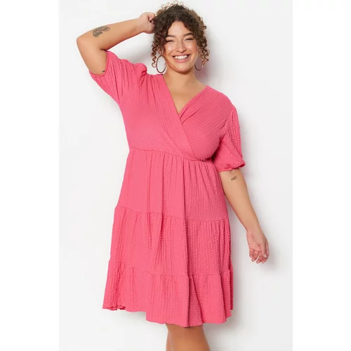 Trendyol Curve Plus Size Dress - Pink - Wrapover