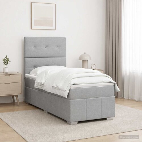  Boxspring krevet s madracem Svjetlosiva Jjedan Tkanina - Svjetlosiva jedna veličina Prošiveno gumbima Cene