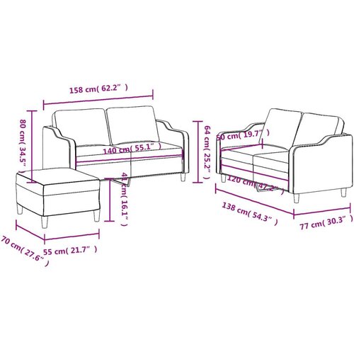  3-dijelni set sofa s jastucima crni od tkanine Slike