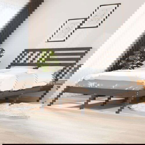  Posteljni okvir siv iz trdne borovine 135x190 cm 4FT6, (20643133) Slike