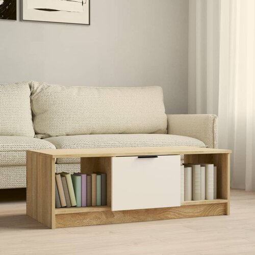 VidaXL Klubska mizica bela in sonoma hrast 102x50x36 cm konstr. les Slike