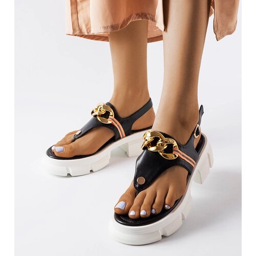 Gemre Black thong sandals on a chunky sole Breana Cene