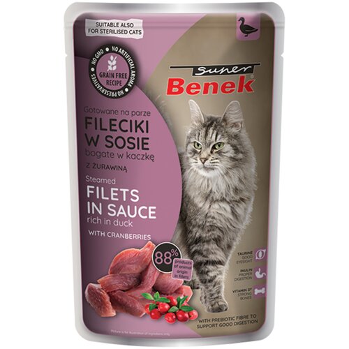Benek Varčno pakiranje Super brez žitaric, du&amp;scaron;eni fileji, 56 x 85 g - Raca z brusnicami v omaki Slike