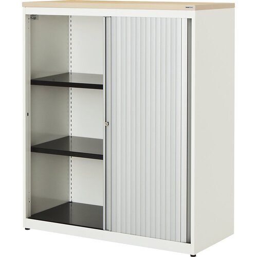mauser Omara s prečnim rolojem, VxŠxG 1180 x 1000 x 432 mm, plošča iz umetne mase, 2 polici, čisto bele / aluminijaste barve / javor Cene