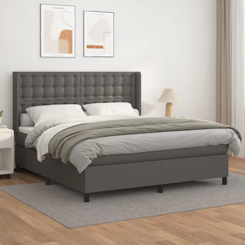 vidaXL Box spring postelja z vzmetnico siva 180x200 cm umetno usnje
