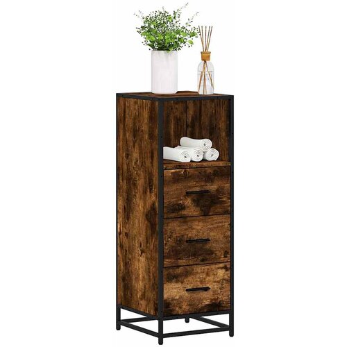 vidaXL Kopalniška omarica dimljen hrast 35x37,5x100 cm inženirski les Cene