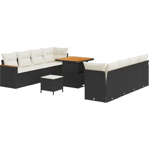 vidaXL 11-dijelni Vrtni Sofa Set s Jastučićima Crni Poli Ratan Akacija Cene