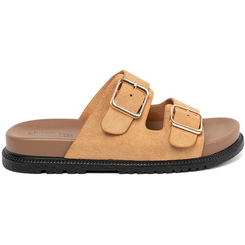 Shelvt Caramel women's flip-flops with gold buckles Cijene