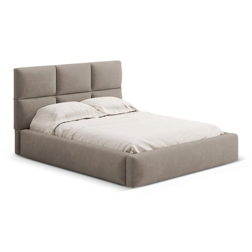 Windsor & Co Sofas Svetlo rjava oblazinjena zakonska postelja s prostorom za shranjevanje z letvenim dnom 200x200 cm Libera – Cene