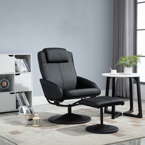 HOMCOM naslanjač relax z ustreznim podnožnikom in usnjenim oblazinjenjem, 71x78x101 cm, črna, (20745200) Slike