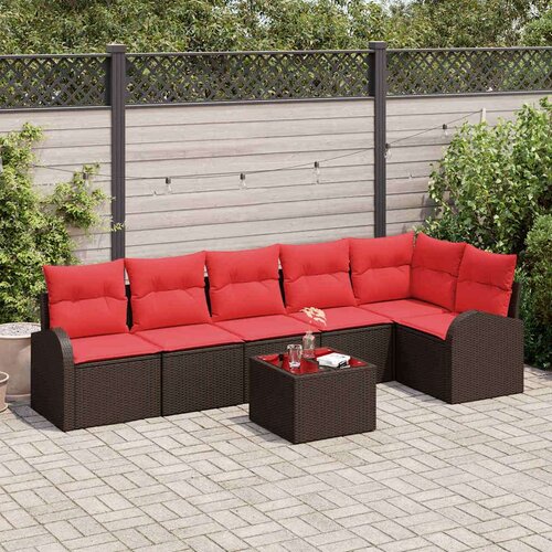  Vrtna sedežna garnitura z blazino 7 pcs Rjava Poly ratan, (5000063300) Cene