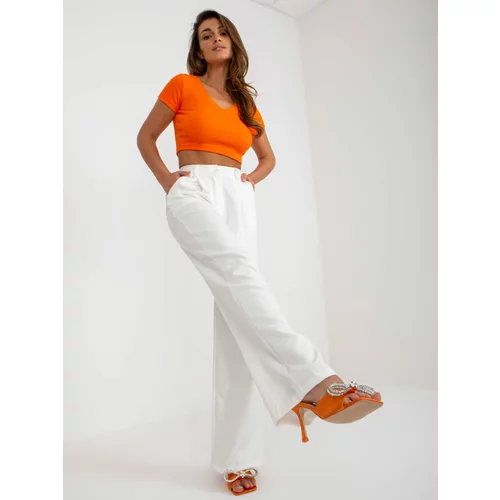 Fashion Hunters Ecru elegant trousers made of material with folds