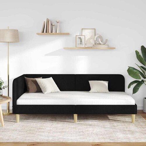  Kutni okvir kreveta Crna 90 x 190 cm tkanina Slike