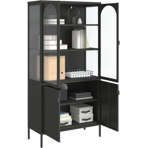  Visoka komoda crna 90 x 40 x 180 cm od stakla i čelika Slike