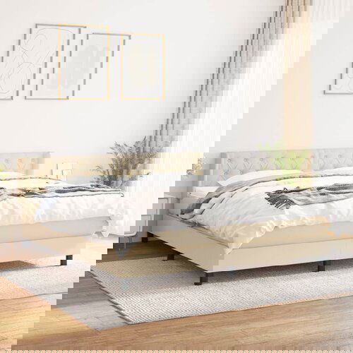 The Living Store Box spring postelja z vzmetnico krem 160x200 cm blago - Box Spring Postelja, (21514586) Cene