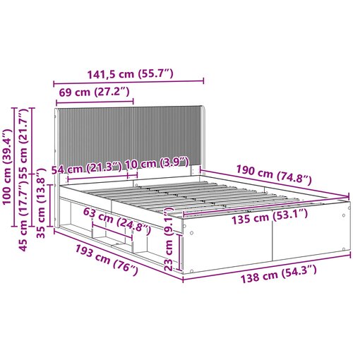  Krevetna konstrukcija s pohranom i uzglavljem Crna 135 x 190 cm Slike