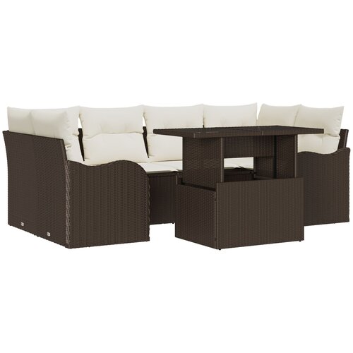 VidaXL 7 Djelni Vrtni Sofa Set s Jastučićima Smeđa Poli Ratan, 2-sjedalna Vrtna Sofa s Jastučićima Smeđa Poli Ratan Slike