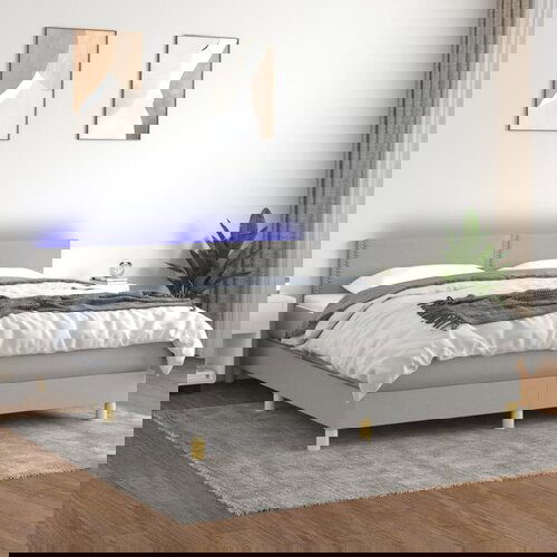  The Living Store Box spring postelja z vzmetnico LED sv. siva 160x200 cm blago - Box Spring Postelja, (21444365) Slike