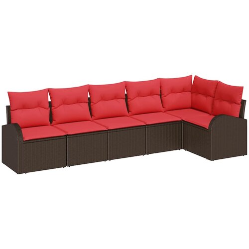  Sjedeća garnitura za vrt 6 kom. Smeđa i crvena poliratan 289 x 124 x 85 cm Slike